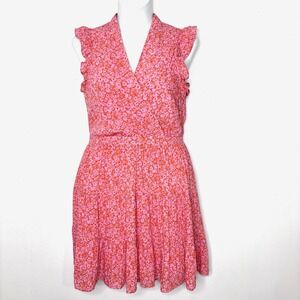 Rachel Zoe Dress 10 Pink Orange Floral Surplice Boho Vacation Resort Feminine